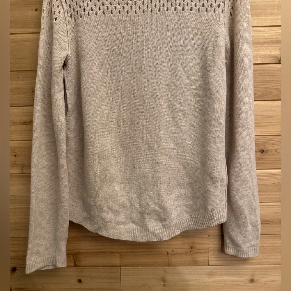 Rebecca Taylor Large Tan Wool Cashmere Blend Crewneck Sweater Cozy Winter Fall